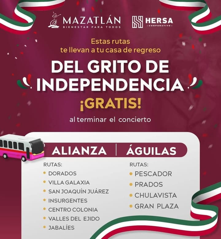 Servicio de camiones gratis durante el regreso de la Noche del Grito; chaca las rutas que estarán en circulación