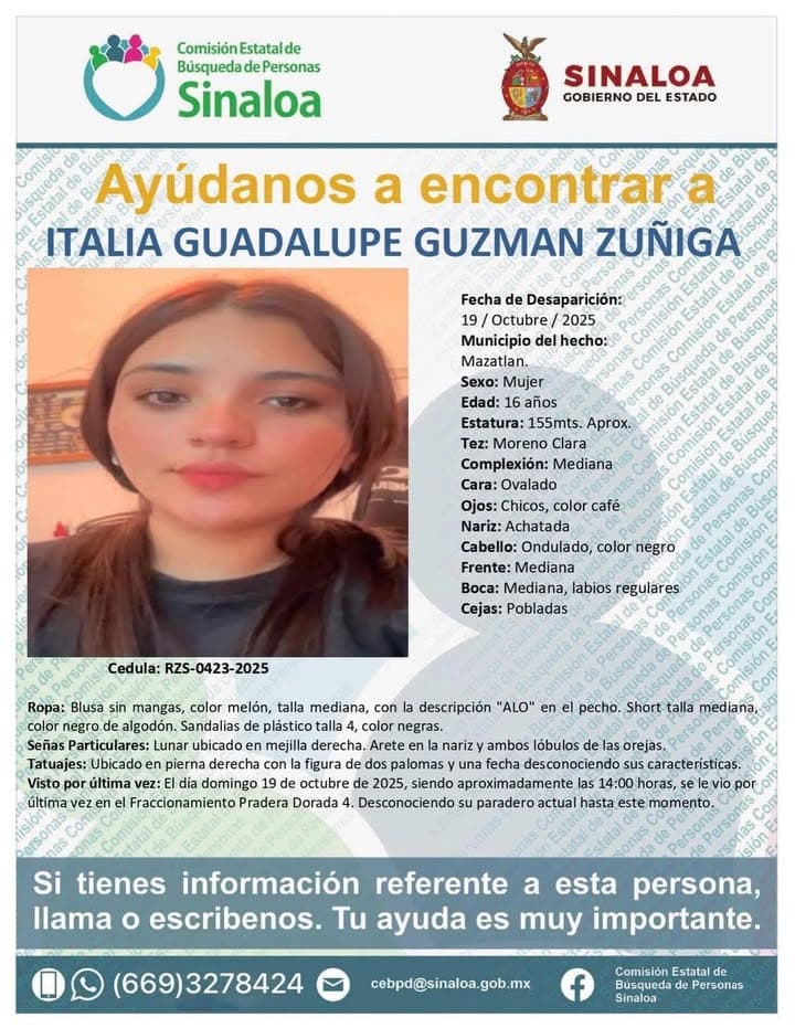 ¡Desaparece otra menor de edad en Mazatlán!