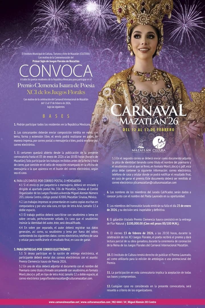 *Con 100 mil pesos premiarán al poema ganador del Premio Clemencia